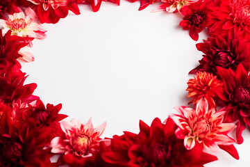 Obraz premium Red flower frame layout with text space, copy space. Wedding concept, Birthday concept, Congratulations concept. Women's Day, Mother's Day, Valentine's Day. Generative AI.