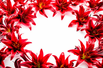 Red flower frame layout with text space, copy space. Wedding concept, Birthday concept, Congratulations concept. Women's Day, Mother's Day, Valentine's Day. Generative AI.