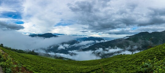 Panorama shot of mountains and clouds from Sikkim