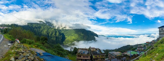 Panorama shot of mountains and clouds from Sikkim