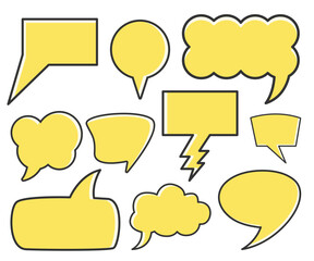 yellow comic speech bubble vector set