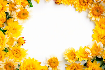 Yellow and orange flower frame layout with text space, copy space. Wedding concept, Birthday concept, Congratulations concept. Women's Day, Mother's Day, Valentine's Day. Generative AI.