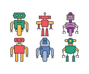 robot character icons set vector illustration
