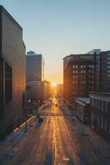 Sunset over a city street