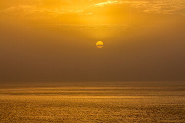 Yellow and Orange sunset, with copy space, in the Arabians Sea at Gwadar, Pakistan. 