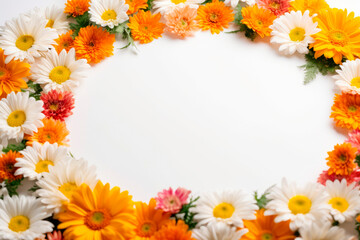 Obraz premium Vivid summer flower frame layout with text space, copy space. Wedding concept, Birthday concept, Congratulations concept. Women's Day, Mother's Day, Valentine's Day. Generative AI.