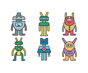 robot character icons set vector illustration