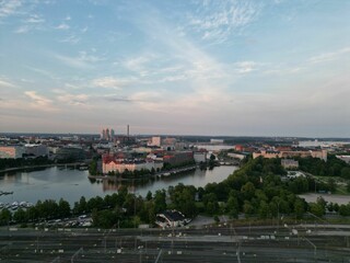 Fototapeta na wymiar Panoramic beautiful shot on a summer day in Helsinki city center