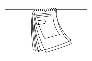 Paper calendar in continuous line art drawing style. Abstract date on calendar page black linear design isolated on white background. Vector illustration