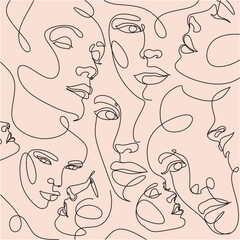 Abstract Seamless Pattern line art, drawing of faces, fashion minimalist concept, vector illustration. Modern fashionable contemporary illustration