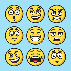 Emoticon Emoji set pinup pop art retro raster illustration. Comic book style imitation.