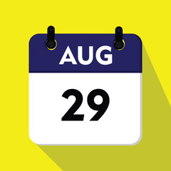 new calender, 29 august icon with yellow background