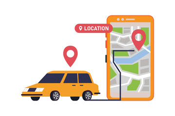 Online mobile application order taxi service 2d vector illustration concept for banner, website, illustration, landing page, flyer, etc. - obrazy, fototapety, plakaty