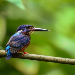 Selective focus shot of common kingfisher (Alcedo atthis) perched on a branch