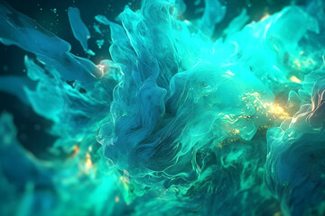  Abstract Aquatic Awe background, in turquoise shades. Fantasy with reality, reminiscent of bioluminescent marine life, fragile ocean ecosystems and immersive virtual spaces. Generative AI content