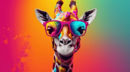 Cool giraffe with sunglasses