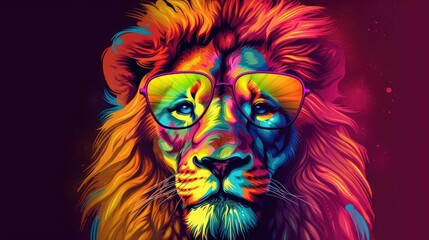 Cool lion with sunglasses