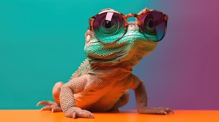 Cool lizard with sunglasses