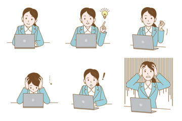 ノートパソコンに向かうスーツ女性