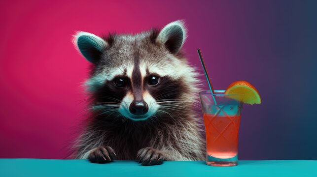 Racoon with cocktail