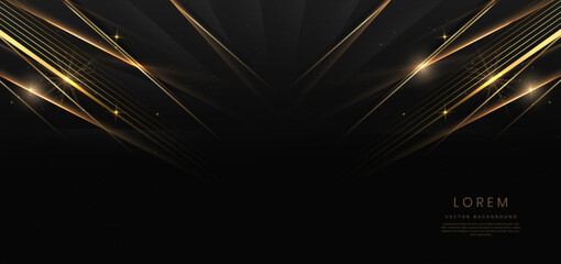 Abstract elegant black background with golden  lighting effect sparkle. Luxury template design.