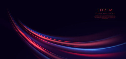 Abstract futuristic neon light curved red and blue on dark blue background. You can use for ad, poster, template, business presentation.