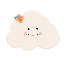 Cute cartoon cloud. Vector illustration. Cloud and flower. Cartoon flat style design. Cute illustration for children.