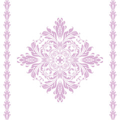 Damask graphic ornament. Floral design element. Pink and white vector pattern
