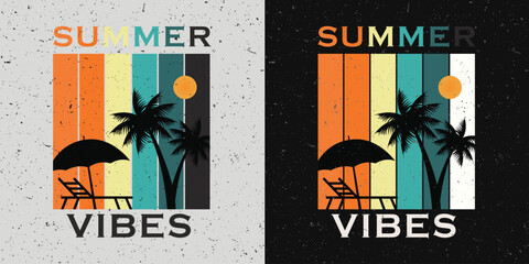 Summer vibes t-shirt design with multi color and palm tree