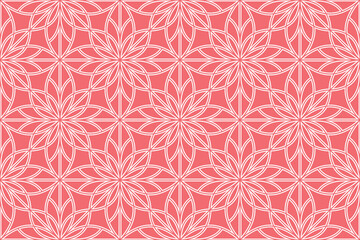 Flower geometric pattern. Seamless vector background. White and pink ornament. Ornament for fabric, wallpaper, packaging. Decorative print