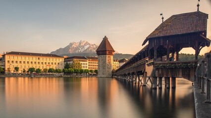 Beautiful shot of the Chapel Bridge in Lucerne, Switzerland