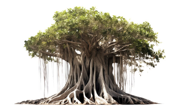 Banyan or bodhi tree, big ficus religiosa isolated on transparent background, PNG, Generative AI