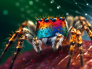 Macro Shot Showcasing a Colourful Spider in Close-up. Generative AI