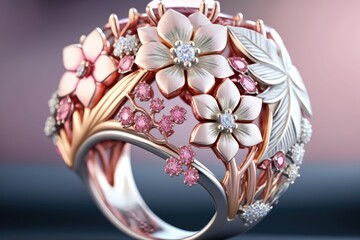 Wedding ring with precious stones in the form of a flower