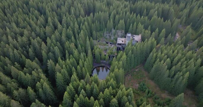 Aerial View of Abandoned Tin Mine and Ex Prison Building in Forest of Ore Mountains, Czech Republic
