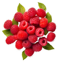 Ripe red raspberry with leaf isolated PNG transparent background generated by ai ,clipping path, png file