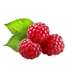 Ripe red raspberry with leaf isolated PNG transparent background generated by ai ,clipping path, png file