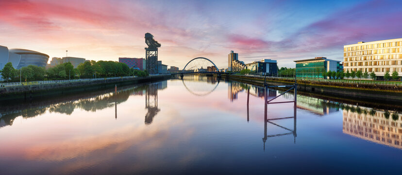 Scotland - Glasgow panorama skyline with Clyde Arc over The River Clyde