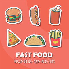 Pack Fast Food Collection Burger Hot Dog And Pizza	