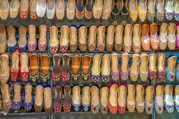 Dubai Old Town Market neighborhood with shoes for sale.