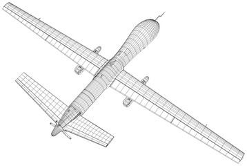 Aircraft. Predator military drone. The layers of visible and invisible lines are separated.