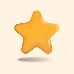 Cartoon star glossy yellow color with highlights and shadow. Realistic 3D star vector concept icon.