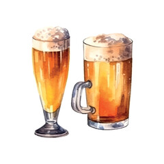 Glass of beer in watercolor style on white background for menu