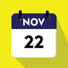 calendar with a date, new calender, 22 november icon with yellow background