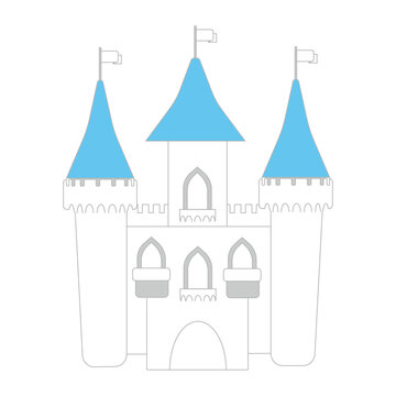 青い屋根の洋風のお城のイラスト