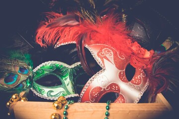 Masks with feathers for Mardi Gras in New Orleans