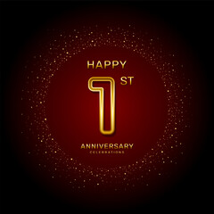 1st  anniversary logo design with a double line concept in gold color, logo vector template illustration