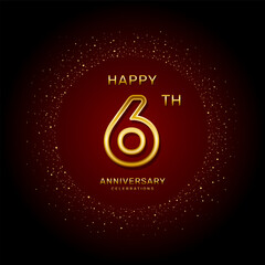 6th anniversary logo design with a double line concept in gold color, logo vector template illustration