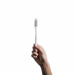 a hand holding a toothbrush on a white background created with Generative AI