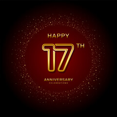 17th  anniversary logo design with a double line concept in gold color, logo vector template illustration